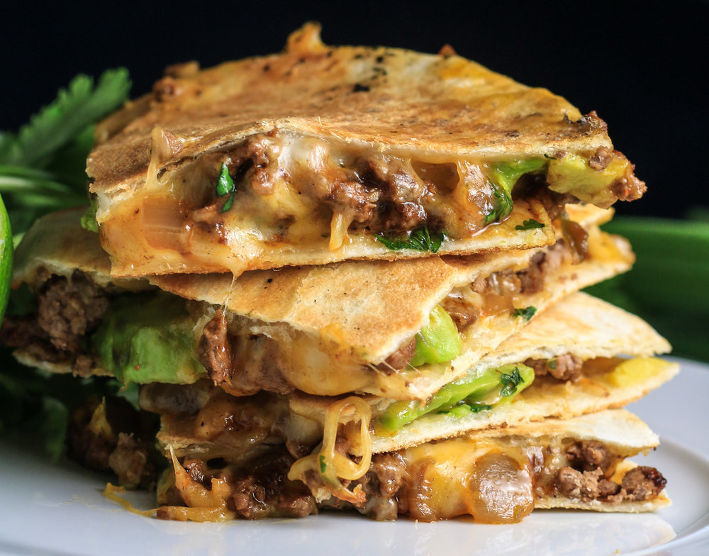 CheesyBeefyAvocadoQuesadillas
